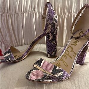 Sam Edelman Purple, Pink and Black Snake Print Heels
